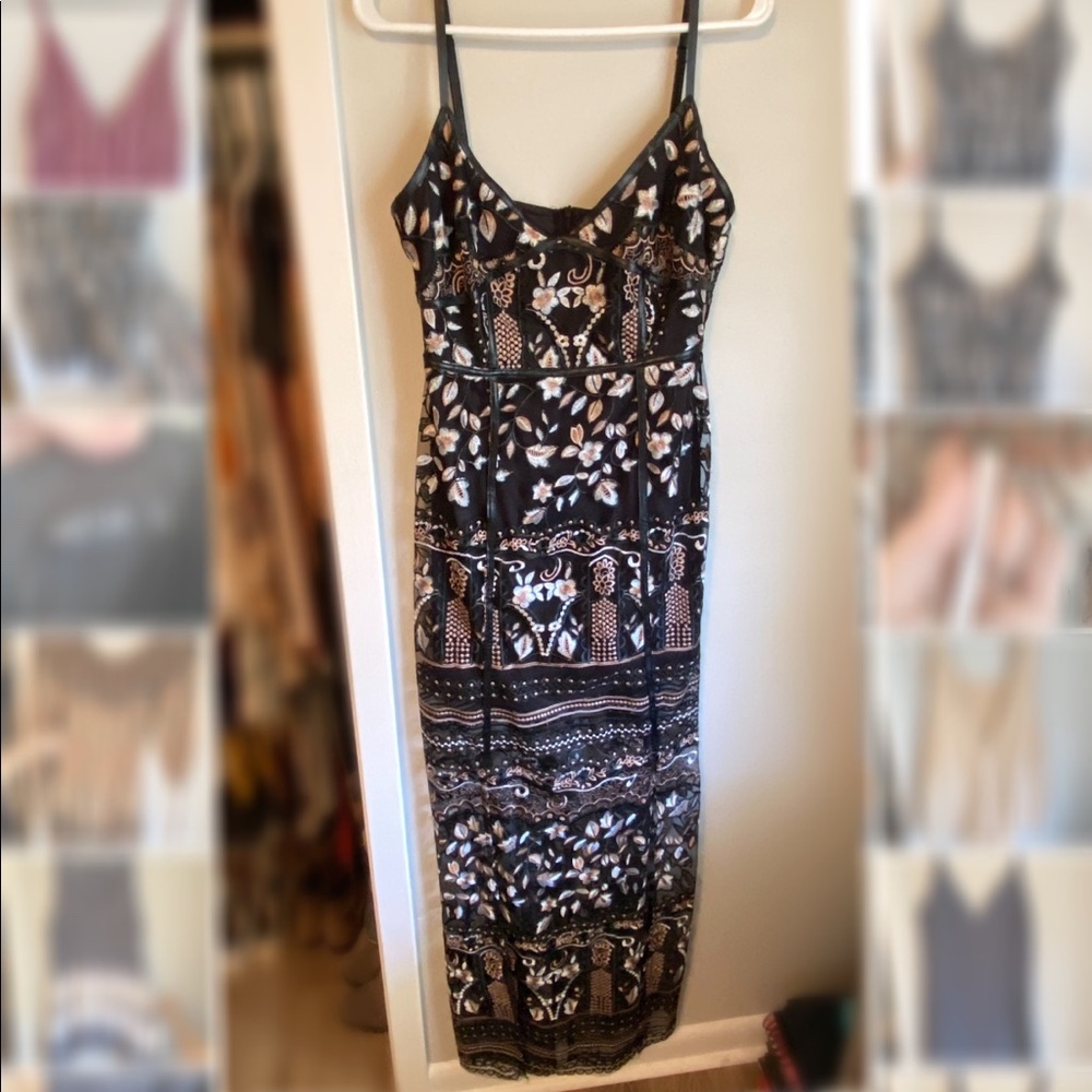 Embroidered Black and Gold Maxi Dress